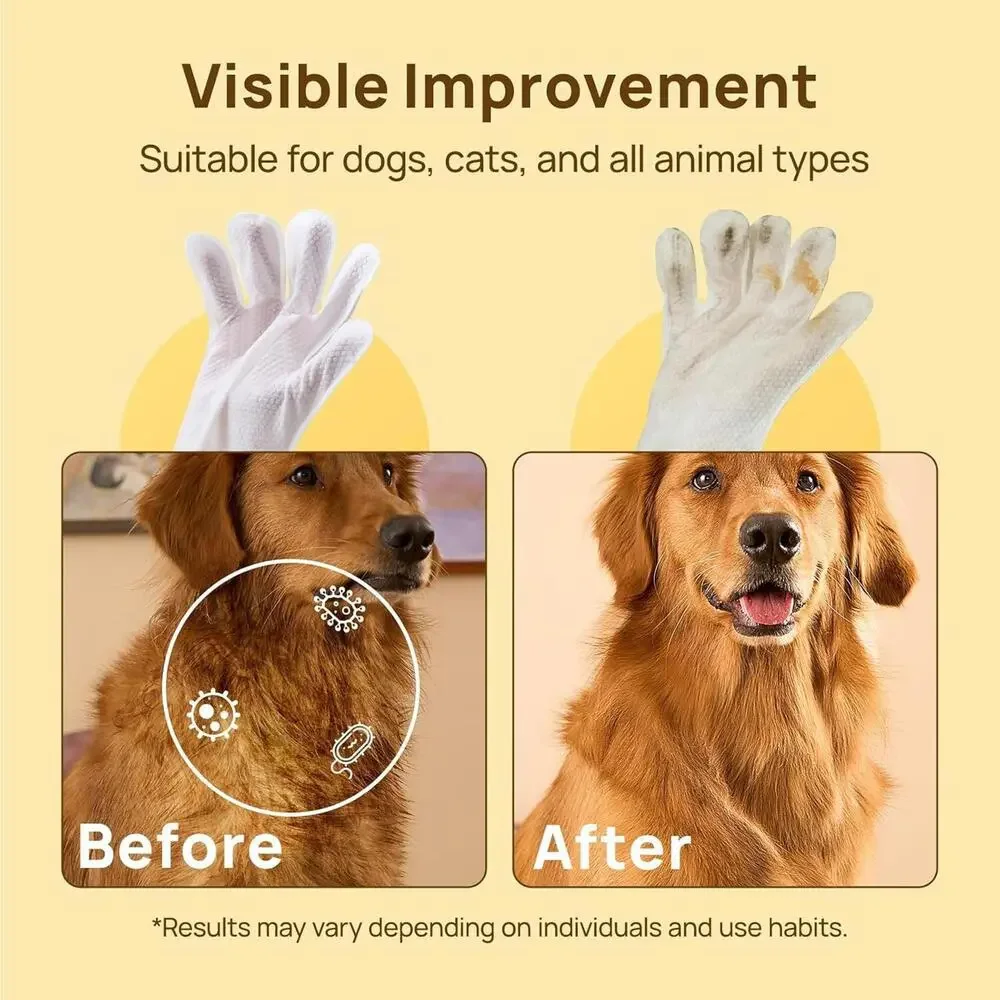 Gentle Cleaning Bath Wipes for All Pets - Quick Deodorizing Solution - 6 Wipes